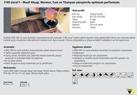 Sia Blue Line 1749 Siaral F Mermer Ahşap Cırt Zımpara 220 Kum 115 mm 10 Adet