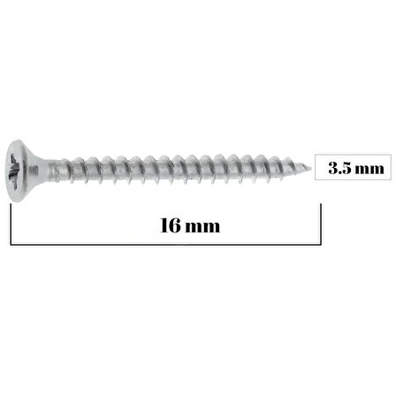 Sunta Vidası 3.5X16 mm 1000 Adet Sivri Uçlu Ahşap Tahta Ağaç Mobilya Vidası