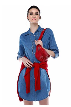 Yandan Sıra Şeritli Koyu Mavi Kadın Tunik