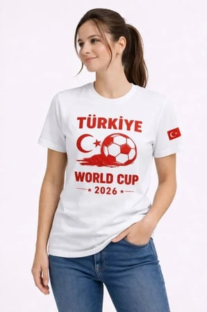Türkiye World Cup 2026 Baskılı Tişört Futbol Temalı Forma T-Shirt - Beyaz