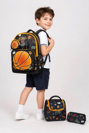 4’lü Set, Erkek Çocuk Desenli İlkokul Okul Çantası + Beslenme Çantası + Kalemlik + Silgilik
