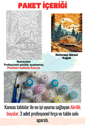 Sayılarla Boyama Kasnaklı Tablo Seti Fırça Boya Dahil 40x50 TURUNCU VOSVOS