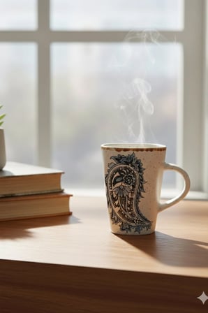 Meloria Seramik Kabartma Desenli Kaşıklı Kupa 280 ml - Turkuaz