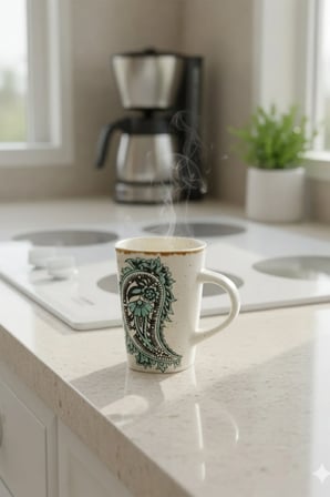 Meloria Seramik Kabartma Desenli Kaşıklı Kupa 280 ml - Şeffaf
