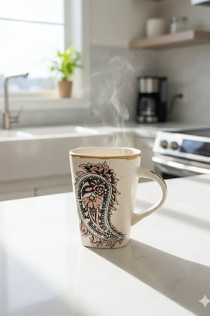 Meloria Seramik Kabartma Desenli Kaşıklı Kupa 280 ml - Somon