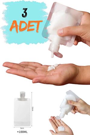 3 Adet 100ml Krem Şampuan Kabı Tekrar Kullanılabilir Set