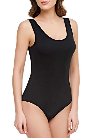 3'lü Kadın Siyah Kalın Askılı Kancalı Body Zıbın