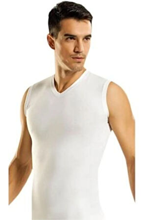 4'lü Erkek Ribana V Yaka Sıfırkol Badi Beyaz