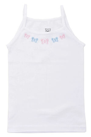 Kız Çocuk Beyaz İp Askılı İşlemeli Atlet 4'lü Paket