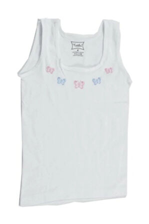 Kız Çocuk Beyaz  Kalın Askılı Işlemeli Atlet 5'li Paket