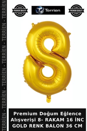 Premium Doğum Eğlence Alışverişi 8- RAKAM 16 İNC GOLD RENK BALON 36 CM
