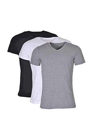 3'lü Erkek Beyaz Ribana V Yaka Fanila Tut