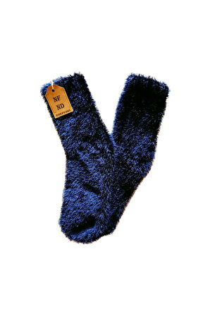Tüylü Kışlık Termal Çorap Dikişsiz Peluş Şık Rahat Lacivert Ev-parti Çorabı