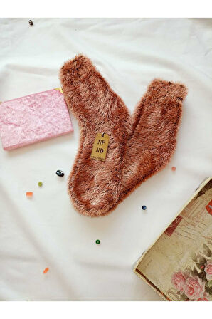 Tüylü Kışlık Termal Çorap Dikişsiz Peluş Şık Rahat Vizon Ev-parti Çorabı