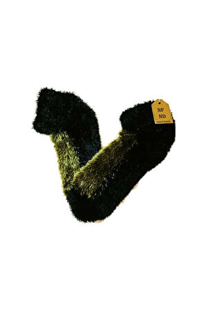 Tüylü Kışlık Termal Çorap Dikişsiz Peluş Patik Şık Rahat Yeşil Siyah Ev-parti Çorabı