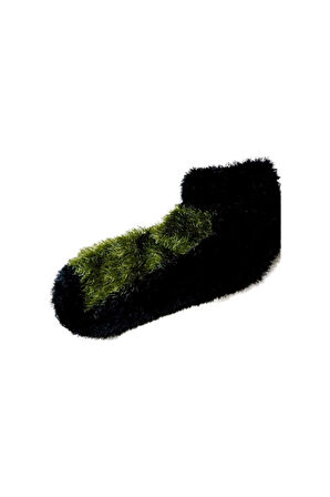 Tüylü Kışlık Termal Çorap Dikişsiz Peluş Patik Şık Rahat Yeşil Siyah Ev-parti Çorabı