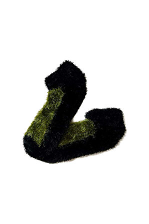 Tüylü Kışlık Termal Çorap Dikişsiz Peluş Patik Şık Rahat Yeşil Siyah Ev-parti Çorabı