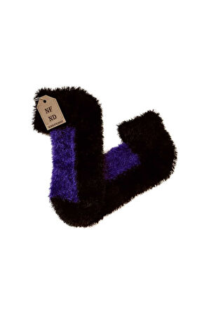 Tüylü Kışlık Termal Çorap Dikişsiz Peluş Patik Şık Rahat Siyah Mor Ev-parti Çorabı