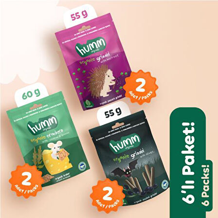 Organik Tuzlu Kraker & Grissini Atıştırmalık Paketi - 6 adet (3 çeşit)