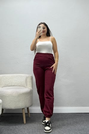 Kadın Paça Lastikli 3 İplik Eşofman Altı Bordo