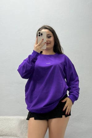 Kadın Baskılı 2 İplik Sweat Mor
