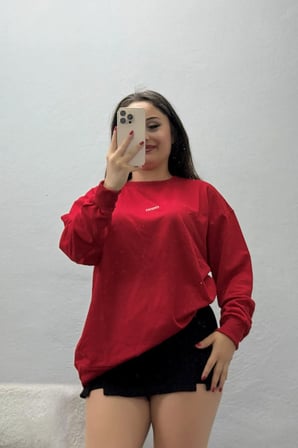 Kadın Baskılı 2 İplik Sweat Kırmızı