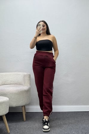 Kadın 3 İplik Biyeli Eşofman Altı Bordo