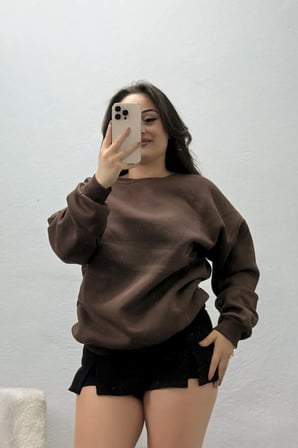 Kadın Bisiklet Yaka Üç İplik Sweat Kahve