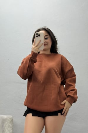 Kadın Bisiklet Yaka Üç İplik Sweat Kiremit