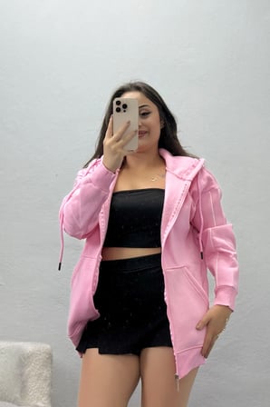 Kadın 3 İplik Kompakt Oversize Biyeli Sweat Pembe