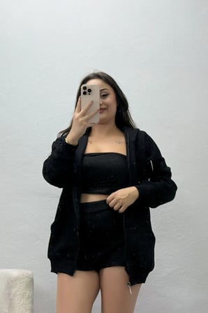 Kadın 3 İplik Kompakt Oversize Biyeli Sweat Siyah