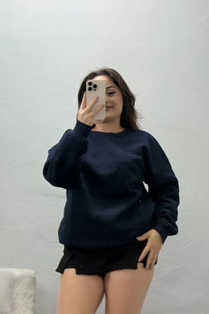 Kadın Bisiklet Yaka Üç İplik Sweat Lacivert