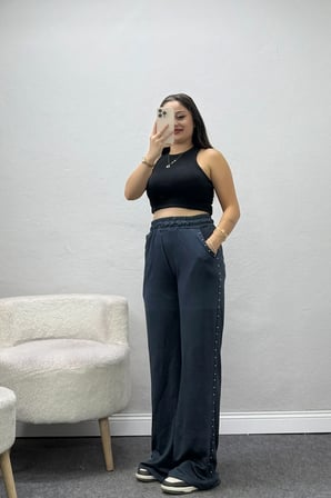 Kadın Taş Detay Modal Eşofman Altı Antrasit
