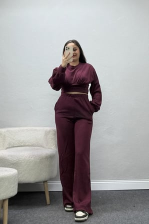 Kadın Korsaj Detaylı Modal İkili Takım Bordo