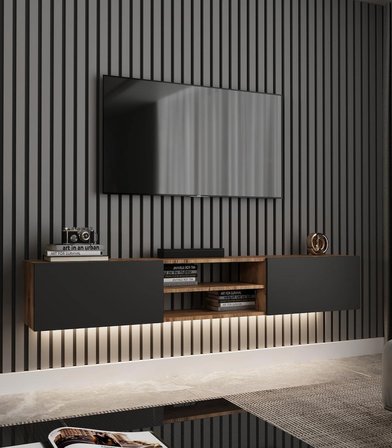 TUMBLERA Volar Pine Antrasit TV Ünitesi Işıklı Atlantik Çam 180 cm Modern