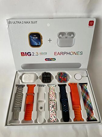 i20 Ultra MAX 2 Suit Akıllısaat + Şeffaf Ekran Korumalı Airpod Kulaklık hediyeli akıllı Saat