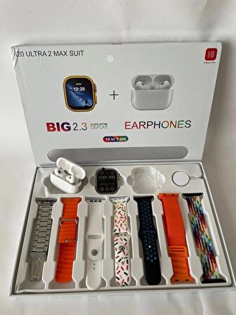 i20 Ultra MAX 2 Suit Akıllısaat + Şeffaf Ekran Korumalı Airpod Kulaklık hediyeli akıllı Saat