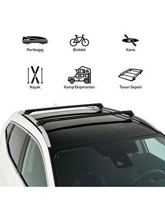 Dacia Renault Duster 2018-2025 Uyumlu Turtle Air-1 Full Kit Tavan Ara Atkı Seti 1002 82-86cm Siyah