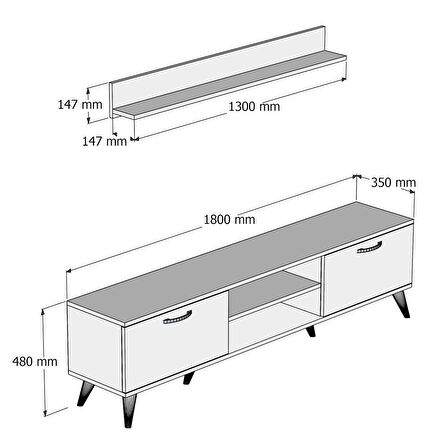 Mega 180 lik L Raflı Tv Ünitesi Beyaz - TVU0101