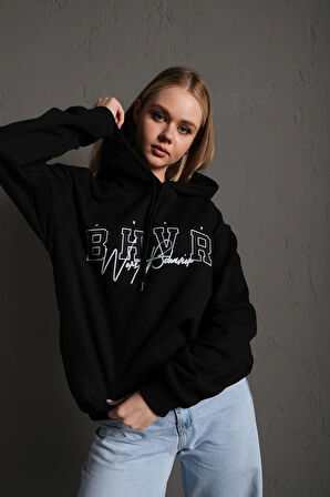 Unisex Siyah Bhvr Kapüşonlu Sweatshirt