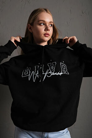 Unisex Siyah Bhvr Kapüşonlu Sweatshirt