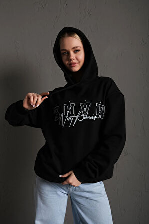 Unisex Siyah Bhvr Kapüşonlu Sweatshirt