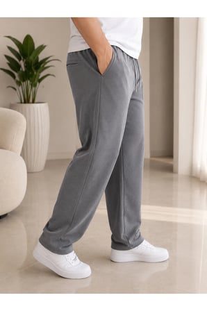 Erkek Battal Beden Antrasit Jogger Pantolon Diagonal Kumaş Lastikli Bel Bağcıklı Rahat Kesim