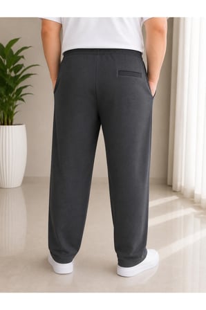 Erkek Battal Beden Siyah Desenli Jogger Pantolon Diagonal Kumaş Lastikli Bel Bağcıklı Rahat Kesim