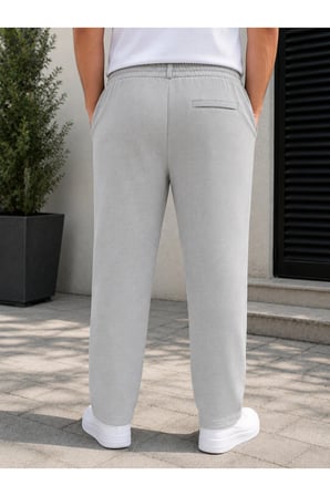Erkek Battal Beden Gri Jogger Pantolon Diagonal Kumaş Lastikli Bel Bağcıklı Rahat Kesim