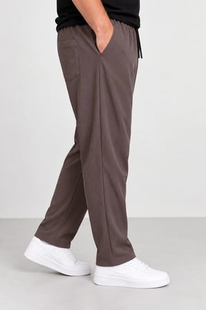 Erkek Fitilli Jogger Pantolon Lastikli Bel Bağcıklı Kahve/Vizon Regular Paça Rahat Kesim Mevsimlik