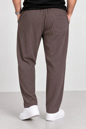 Erkek Fitilli Jogger Pantolon Lastikli Bel Bağcıklı Kahve/Vizon Regular Paça Rahat Kesim Mevsimlik