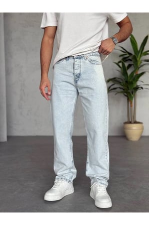 Erkek Boyfriend Jean Pantolon Yıkamalı Desenli Rahat Kesim Günlük Kot Pantolon