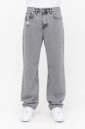 Erkek Gri Yıkamalı Bol Paça Jean Pantolon Oversize Baggy Rahat Kesim Kot Pantolon