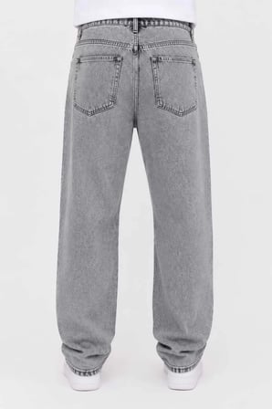 Erkek Gri Yıkamalı Bol Paça Jean Pantolon Oversize Baggy Rahat Kesim Kot Pantolon